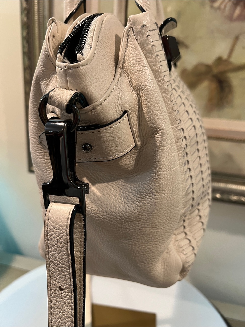 Elliott Lucca Cream Woven-Texture Satchel Crossbody Bag - Picture 5 of 17